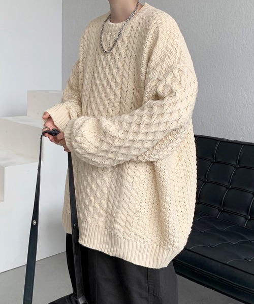 FVLMEN(フルメン)の「【FVLMEN】knit pullover crew sweater/ニット プルオーバー クルー セーター(ニット/セーター・メンズ・アイボリー/ブラック/ブルー・MEDIUM/LARGE/X-LARGE)」の5枚目の写真