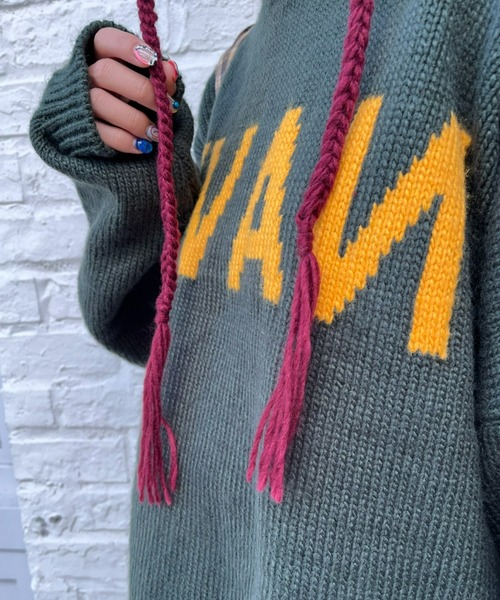 CIAOPANIC（チャオパニック）の「ボンボン付きハンド編みニットバラクラバ/ニットキャップ（ニットキャップ/ビーニー・レディース・オフホワイト/ボルドー/ブラウン・FREE）」の7枚目の写真