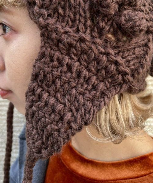 CIAOPANIC（チャオパニック）の「ボンボン付きハンド編みニットバラクラバ/ニットキャップ（ニットキャップ/ビーニー・レディース・オフホワイト/ボルドー/ブラウン・FREE）」の20枚目の写真