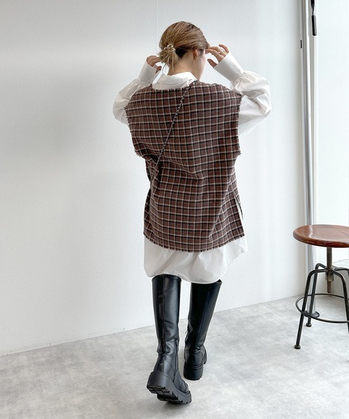 w closet（ダブルクローゼット）の「【マルチウェイ】チェックベスト&シャツワンピースSET（シャツワンピース・レディース・ブルー/ブラウン・FREE）」の9枚目の写真