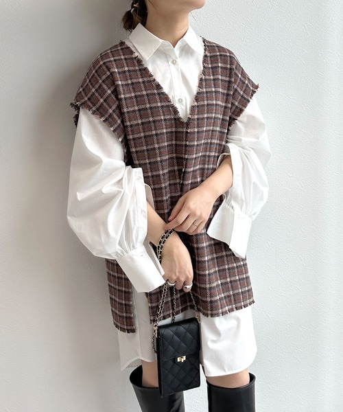 w closet（ダブルクローゼット）の「【マルチウェイ】チェックベスト&シャツワンピースSET（シャツワンピース・レディース・ブルー/ブラウン・FREE）」の15枚目の写真