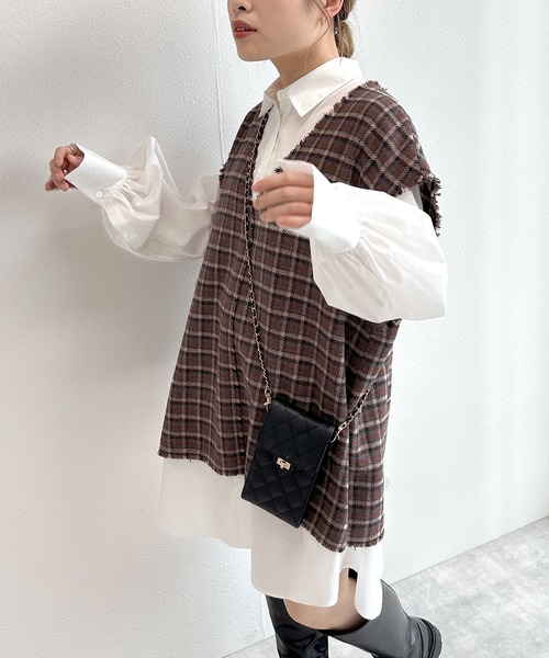 w closet（ダブルクローゼット）の「【マルチウェイ】チェックベスト&シャツワンピースSET（シャツワンピース・レディース・ブルー/ブラウン・FREE）」の16枚目の写真