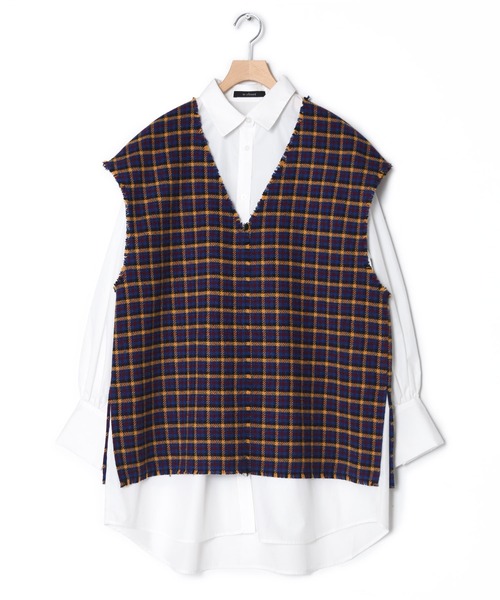 w closet（ダブルクローゼット）の「【マルチウェイ】チェックベスト&シャツワンピースSET（シャツワンピース・レディース・ブルー/ブラウン・FREE）」の6枚目の写真