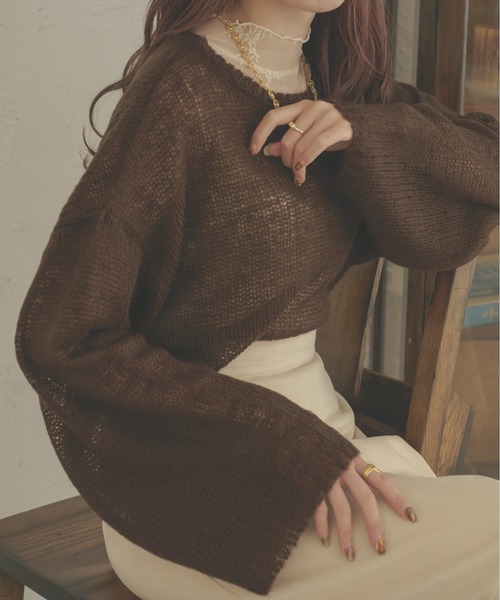 Ambre Neige(アンブルネージュ)の「フワフワシアールーズニット/【WEB/EC限定商品】(ニット/セーター・レディース・ベージュ/ダークブラウン/アイボリー・FREE)」の2枚目の写真