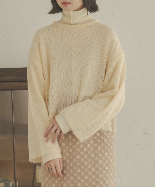 Ambre Neige(アンブルネージュ)の「フワフワシアールーズニット/【WEB/EC限定商品】(ニット/セーター・レディース・ベージュ/ダークブラウン/アイボリー・FREE)」の6枚目の写真