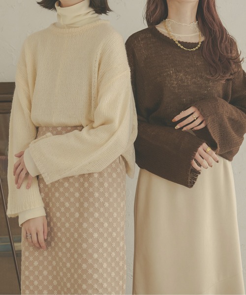 Ambre Neige(アンブルネージュ)の「フワフワシアールーズニット/【WEB/EC限定商品】(ニット/セーター・レディース・ベージュ/ダークブラウン/アイボリー・FREE)」の15枚目の写真