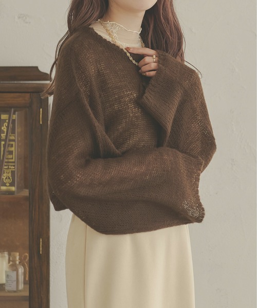 Ambre Neige(アンブルネージュ)の「フワフワシアールーズニット/【WEB/EC限定商品】(ニット/セーター・レディース・ベージュ/ダークブラウン/アイボリー・FREE)」の7枚目の写真