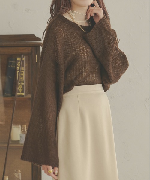 Ambre Neige(アンブルネージュ)の「フワフワシアールーズニット/【WEB/EC限定商品】(ニット/セーター・レディース・ベージュ/ダークブラウン/アイボリー・FREE)」の9枚目の写真