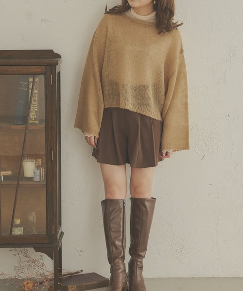 Ambre Neige(アンブルネージュ)の「フワフワシアールーズニット/【WEB/EC限定商品】(ニット/セーター・レディース・ベージュ/ダークブラウン/アイボリー・FREE)」の10枚目の写真