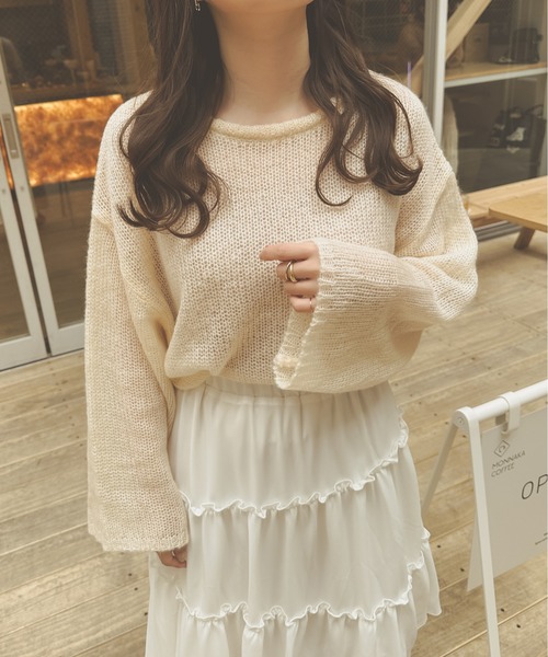Ambre Neige(アンブルネージュ)の「フワフワシアールーズニット/【WEB/EC限定商品】(ニット/セーター・レディース・ベージュ/ダークブラウン/アイボリー・FREE)」の5枚目の写真