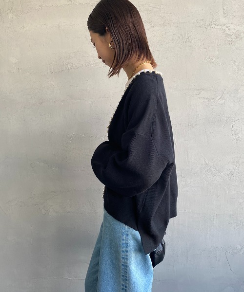 JEANS FACTORY （ジーンズファクトリー）の「[MAISON DE L'ALLURE/メゾンドゥラリュール] パールデザイン ニットカーディガン（ニット/セーター・レディース・ネイビー/ブラック/オフホワイト・F）」の18枚目の写真