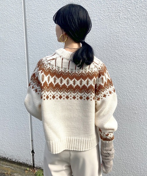 SHENERY（シーナリー）の「ノルディックショートニット（ニット/セーター・レディース・オフホワイト/ブラック・FREE）」の9枚目の写真