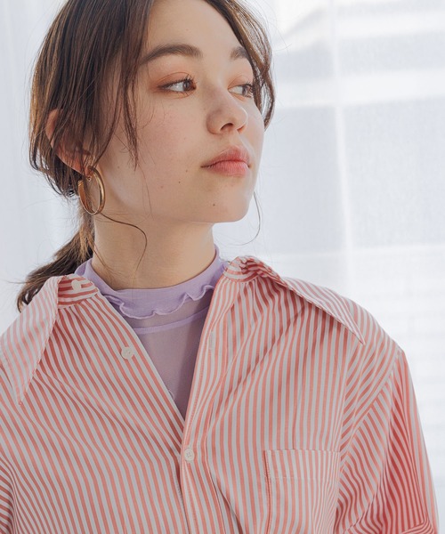 mysty woman(ミスティウーマン)の「シアークシュクシュインナー 190075(Tシャツ/カットソー・レディース・チャコールグレー/ブラック/オフホワイト/ホワイト系その他/ライトパープル・FREE)」の1枚目の写真