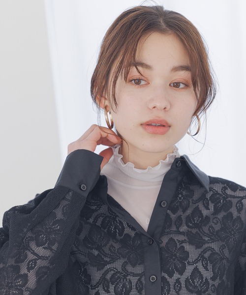 mysty woman(ミスティウーマン)の「シアークシュクシュインナー 190075(Tシャツ/カットソー・レディース・チャコールグレー/ブラック/オフホワイト/ホワイト系その他/ライトパープル・FREE)」の2枚目の写真