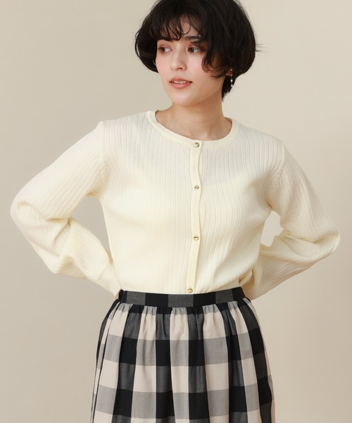 TRUDEA(トルディア)の「スポンディッシュメタル釦リブカーディガン(カーディガン/ボレロ・レディース・ネイビー/モカ/ホワイト・MEDIUM/LARGE)」の1枚目の写真