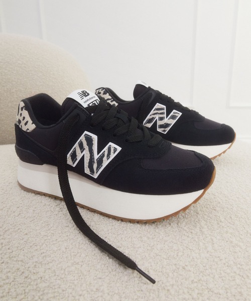 New Balance スニーカー 574黒/白 23.5㎝ ☆国内在庫有☆New Balance 574 厚底スニーカー Black/rain (New