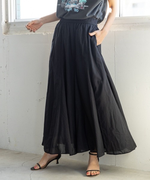 BAYFLOW（ベイフロー）の「リネンフレアスカート（スカート・レディース・ブラック/グレイッシュベージュ/ターコイズブルー/イエロー/オレンジ・SMALL/MEDIUM）」の2枚目の写真