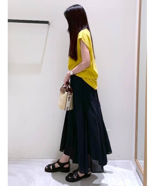 BAYFLOW（ベイフロー）の「リネンフレアスカート（スカート・レディース・ブラック/グレイッシュベージュ/ターコイズブルー/イエロー/オレンジ・SMALL/MEDIUM）」の13枚目の写真