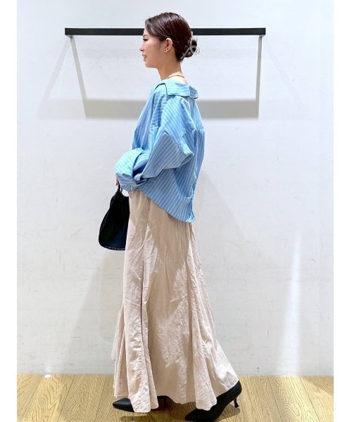 BAYFLOW（ベイフロー）の「リネンフレアスカート（スカート・レディース・ブラック/グレイッシュベージュ/ターコイズブルー/イエロー/オレンジ・SMALL/MEDIUM）」の10枚目の写真