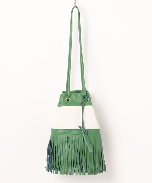 inter-chaussures（インターショシュール）の「【MARCO MASI】レザーフリンジ巾着バッグ(Q36412)（トートバッグ・レディース・キャメル/グリーン・ALL）」の2枚目の写真