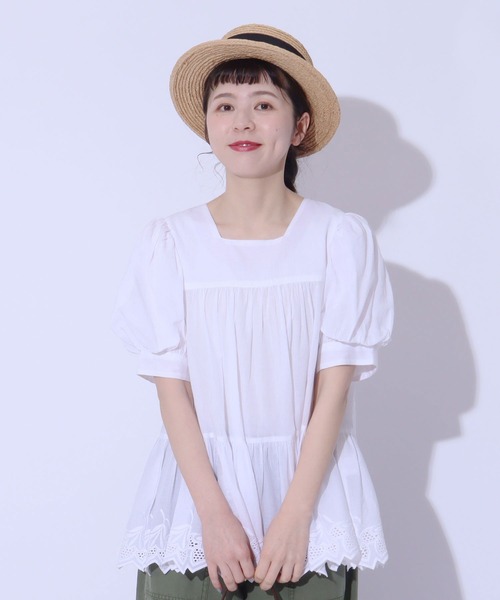 ドット&ストライプス 23SS いちごカットワーク刺繍 バルーン袖ブラウス Dot＆Stripes CHILD WOMAN（ドットアンドストライプス