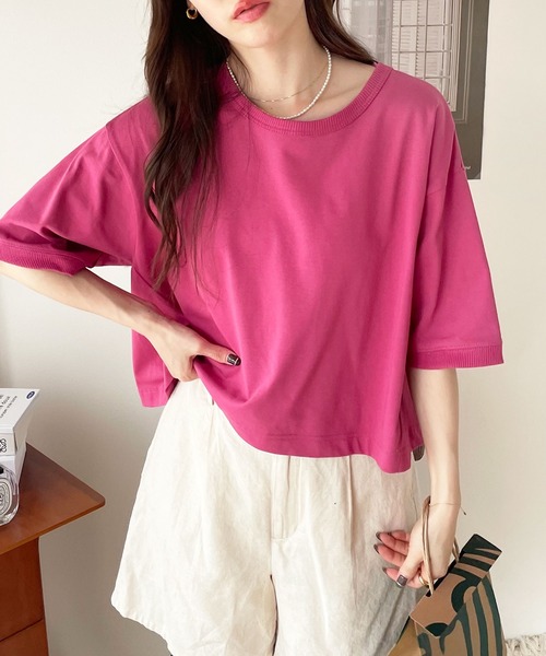 魅力の セール】コットン天竺ショートTシャツ（Tシャツ/カットソー 美容液