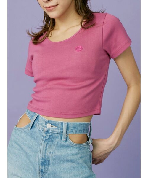 EVRIS（エヴリス）の「SUNNYショートTシャツ（Tシャツ/カットソー・レディース・ベージュ/ピンク/ブラック/ホワイト/グリーン/ブルー/パープル・FREE）」の7枚目の写真