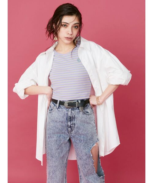 EVRIS（エヴリス）の「SUNNYショートTシャツ（Tシャツ/カットソー・レディース・ベージュ/ピンク/ブラック/ホワイト/グリーン/ブルー/パープル・FREE）」の8枚目の写真