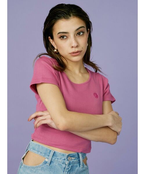 EVRIS（エヴリス）の「SUNNYショートTシャツ（Tシャツ/カットソー・レディース・ベージュ/ピンク/ブラック/ホワイト/グリーン/ブルー/パープル・FREE）」の9枚目の写真