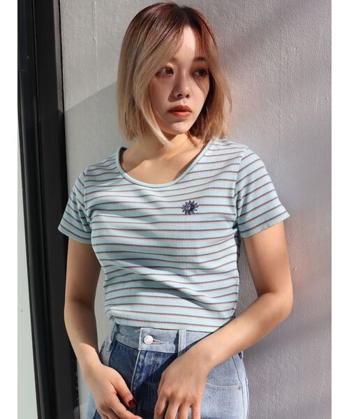 EVRIS（エヴリス）の「SUNNYショートTシャツ（Tシャツ/カットソー・レディース・ベージュ/ピンク/ブラック/ホワイト/グリーン/ブルー/パープル・FREE）」の20枚目の写真