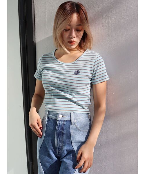 EVRIS（エヴリス）の「SUNNYショートTシャツ（Tシャツ/カットソー・レディース・ベージュ/ピンク/ブラック/ホワイト/グリーン/ブルー/パープル・FREE）」の15枚目の写真