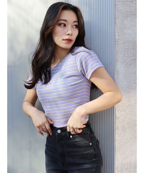 EVRIS（エヴリス）の「SUNNYショートTシャツ（Tシャツ/カットソー・レディース・ベージュ/ピンク/ブラック/ホワイト/グリーン/ブルー/パープル・FREE）」の11枚目の写真