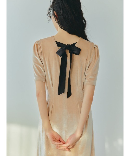 Ayla(アイラ)の「back ribbon velvet dress(ドレス・レディース・ブラック/ベージュ・FREE)」の7枚目の写真