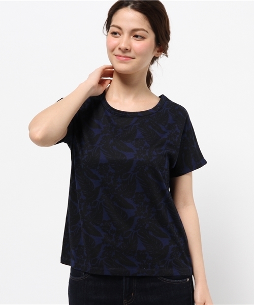 OUTLET(アウトレット)の「【CIAOPANIC TYPY】リーフ総柄プリントT(Tシャツ/カットソー・レディース・グレー/ネイビー/ホワイト・FREE)」の3枚目の写真