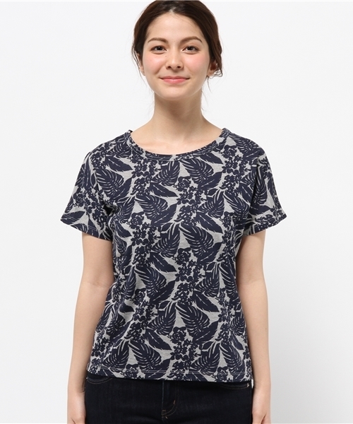 OUTLET(アウトレット)の「【CIAOPANIC TYPY】リーフ総柄プリントT(Tシャツ/カットソー・レディース・グレー/ネイビー/ホワイト・FREE)」の4枚目の写真
