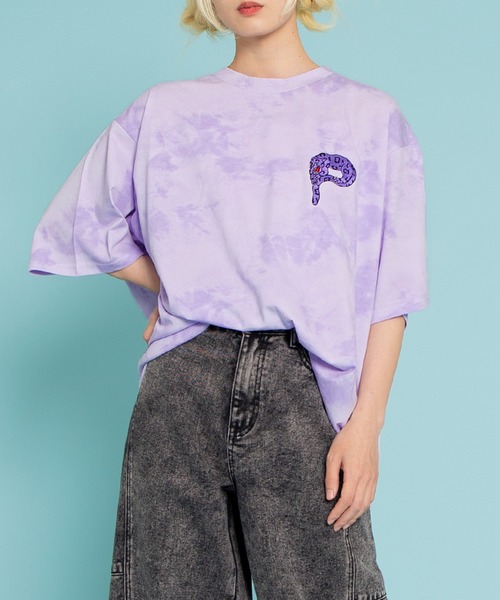 PUNYUS(プニュズ)の「パンサー刺繍タイダイTシャツ(Tシャツ/カットソー・レディース・グリーン/スミクロ/パープル/イエロー/ブルー・3/4)」の1枚目の写真