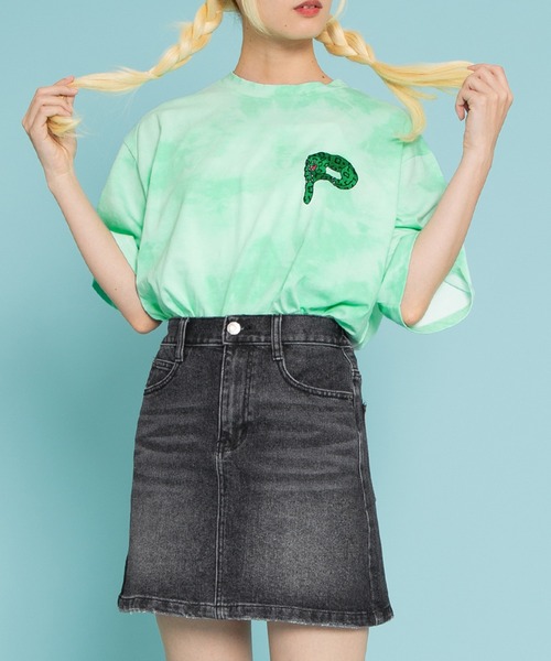 PUNYUS(プニュズ)の「パンサー刺繍タイダイTシャツ(Tシャツ/カットソー・レディース・グリーン/スミクロ/パープル/イエロー/ブルー・3/4)」の3枚目の写真