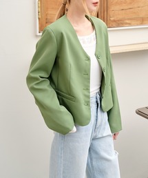 UNE MANSION | パステルカラークロップドノーカラージャケット(ノーカラージャケット)