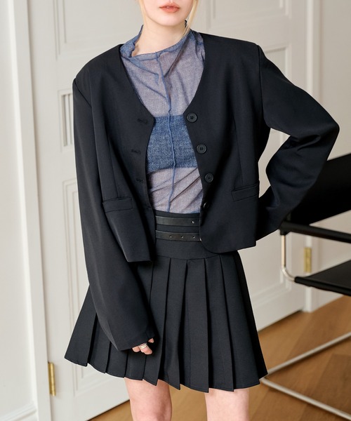 UNE MANSION（ユヌマンション）の「パステルカラークロップドノーカラージャケット（ノーカラージャケット・レディース・ブラック/ホワイト/ピンク/ライトグリーン・FREE）」の20枚目の写真