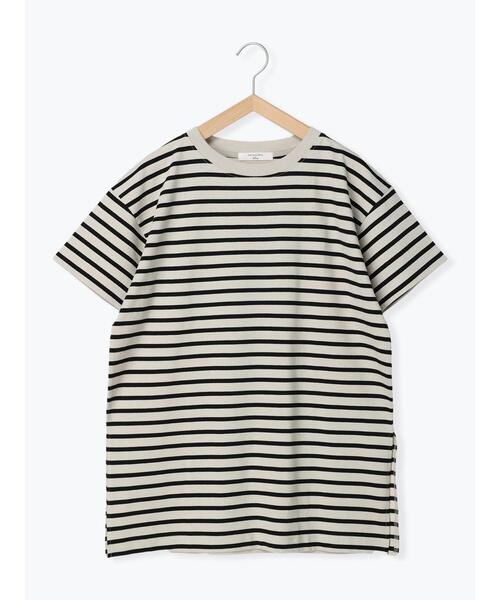 Samansa Mos2 blue(サマンサモスモスブルー)の「ボーダーチュニックTシャツ(Tシャツ/カットソー・レディース・ベージュ/サックスブルー/オフホワイト・フリ-)」の3枚目の写真