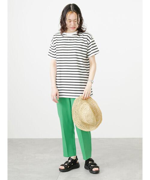 Samansa Mos2 blue(サマンサモスモスブルー)の「ボーダーチュニックTシャツ(Tシャツ/カットソー・レディース・ベージュ/サックスブルー/オフホワイト・フリ-)」の21枚目の写真