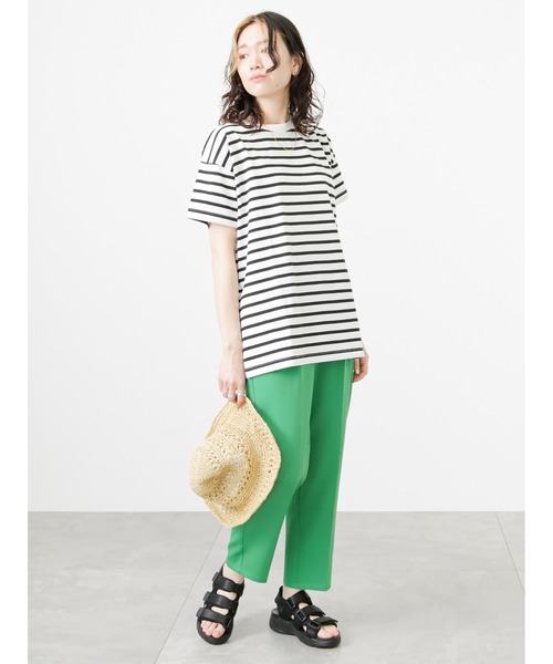 Samansa Mos2 blue(サマンサモスモスブルー)の「ボーダーチュニックTシャツ(Tシャツ/カットソー・レディース・ベージュ/サックスブルー/オフホワイト・フリ-)」の9枚目の写真