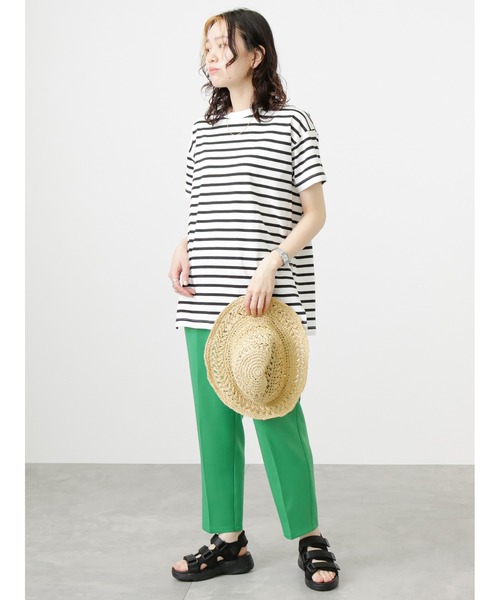 Samansa Mos2 blue(サマンサモスモスブルー)の「ボーダーチュニックTシャツ(Tシャツ/カットソー・レディース・ベージュ/サックスブルー/オフホワイト・フリ-)」の10枚目の写真
