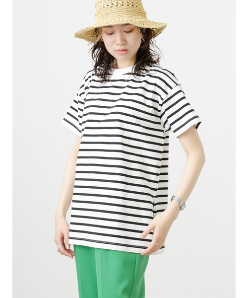 Samansa Mos2 blue(サマンサモスモスブルー)の「ボーダーチュニックTシャツ(Tシャツ/カットソー・レディース・ベージュ/サックスブルー/オフホワイト・フリ-)」の12枚目の写真