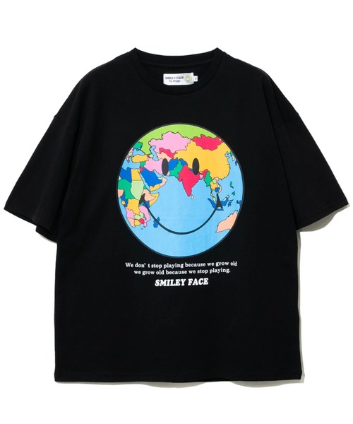 SMILEY FACE(スマイリーフェイス)の「SMILEY FACE/スマイリーフェイス アーススマイルTEE(Tシャツ/カットソー・メンズ・ホワイト/ブラック・MEDIUM/LARGE)」の1枚目の写真