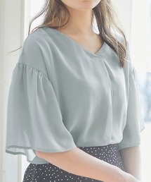 インナー付フレアー袖タックブラウス