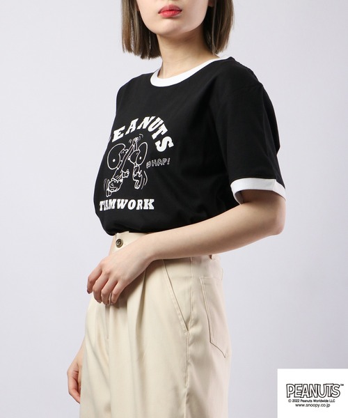 PEANUTS(ピーナッツ)の「PEANUTS スヌーピー 半袖 Tシャツ(Tシャツ/カットソー・レディース・ホワイト系その他/ブラック系その他/杢グレー/ブルーグレー/オートミール/ブラック系その他2/ネイビー系/ブラック/オフホワイト/カーキ/ベージュ/レッド/ホワイト/ネイビー/ピンクベージュ・M/L/LL)」の22枚目の写真