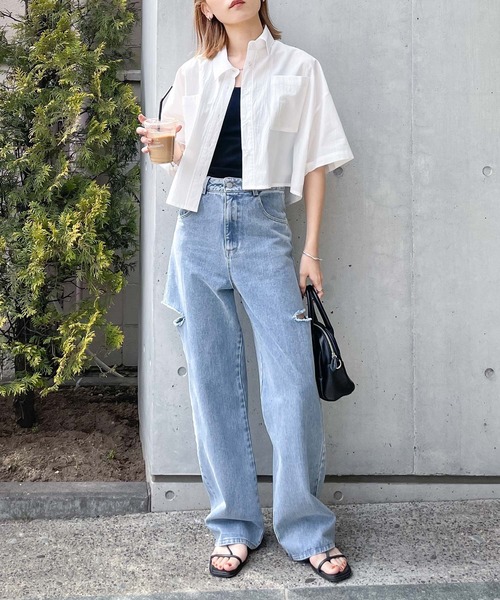 Chillfar（チルファー）の「ワイドクロップドシャツ（シャツ/ブラウス・レディース・ホワイト/ピンク/イエロー/ブルー・FREE）」の5枚目の写真