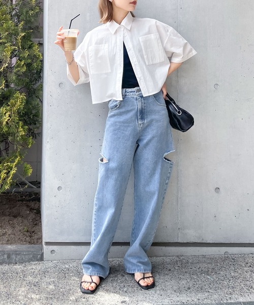 Chillfar（チルファー）の「ワイドクロップドシャツ（シャツ/ブラウス・レディース・ホワイト/ピンク/イエロー/ブルー・FREE）」の11枚目の写真