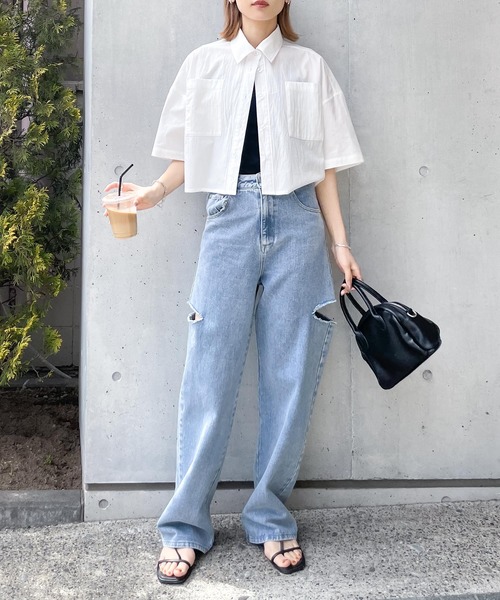 Chillfar（チルファー）の「ワイドクロップドシャツ（シャツ/ブラウス・レディース・ホワイト/ピンク/イエロー/ブルー・FREE）」の17枚目の写真